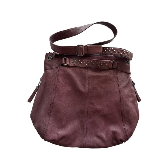 Banana Republic Goat Leather Alex Tote Studded Burgundy 2 Way Adjustable Strap - Picture 1 of 8